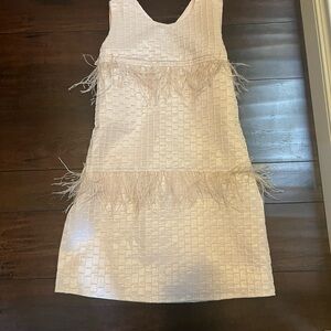 BCBG GIRLS Cream Textured Dress with Feather Trim